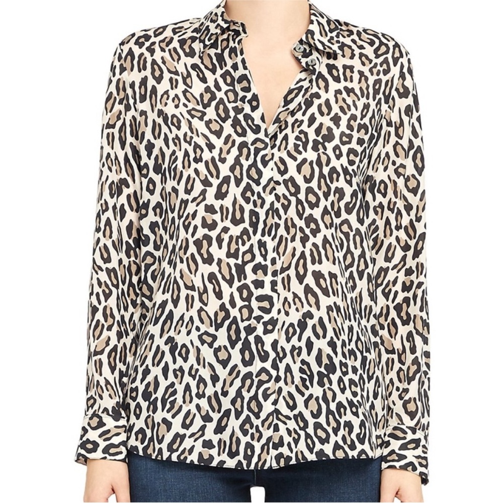 Theory 100% silk  classic straight shirt leopard habotai size P